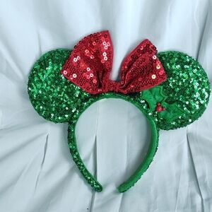 Disney Green and Red Sequin Mouse Ears Headband